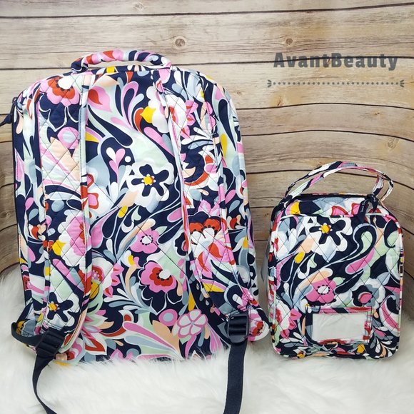 Vera Bradley Set Essential Backpack Mod Paisley Pink Cotton Bookbag Lunch Bunch - Picture 6 of 16